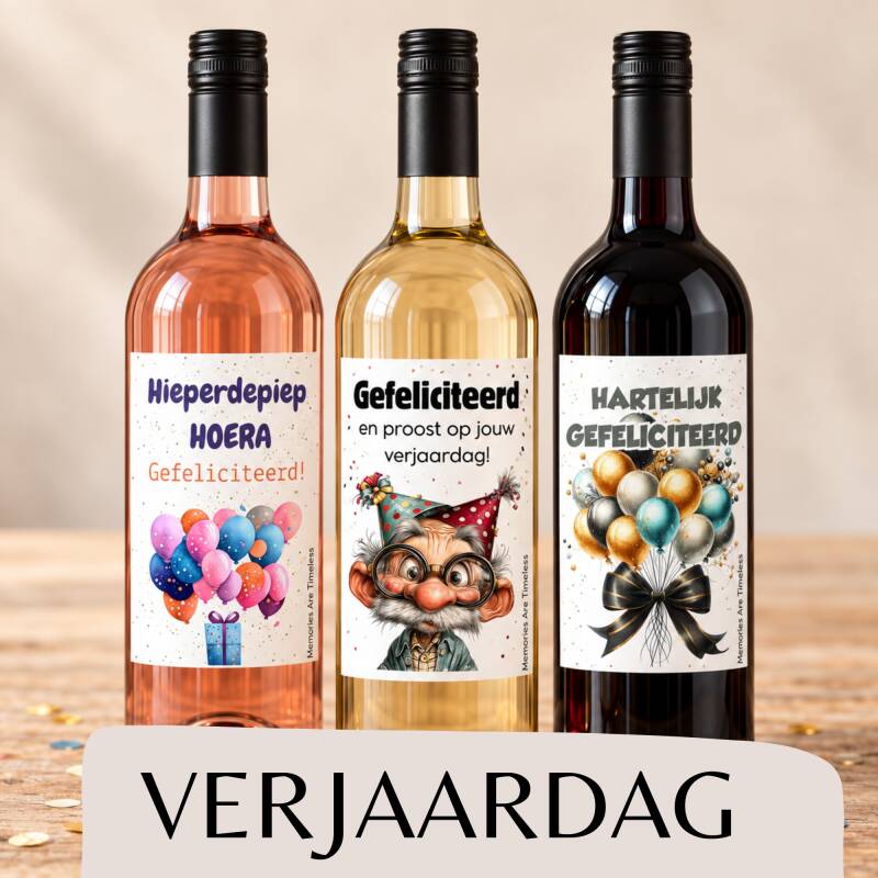 Wijnetiketten gefeliciteerd verjaardag