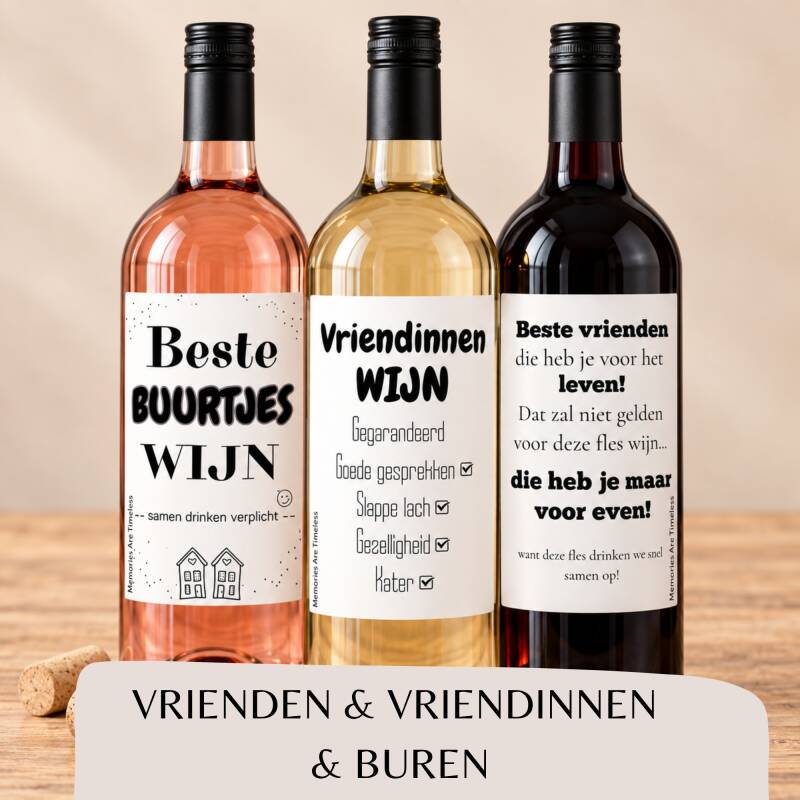 Wijnetiketten vrienden vriendinnen buren