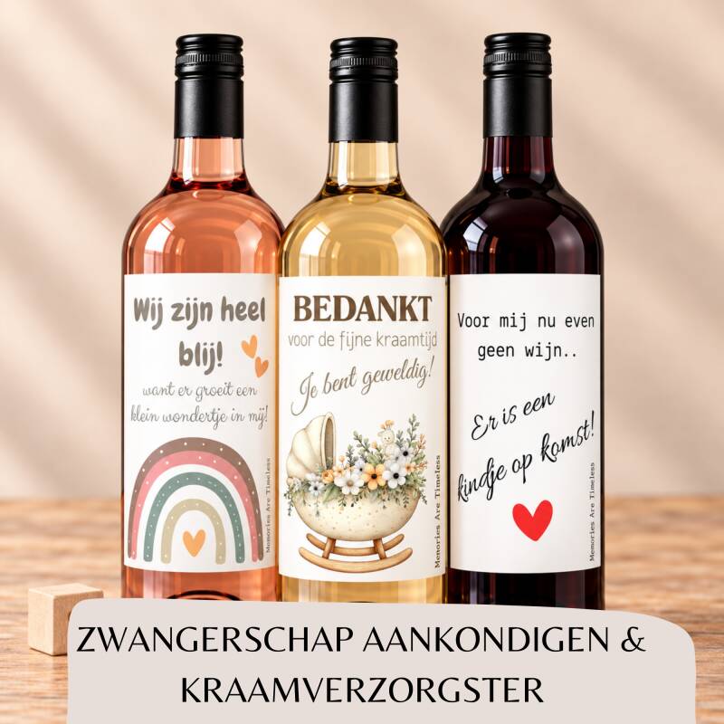 Wijncadeau zwangerschap aankondigen en kraamverzorgster bedanken