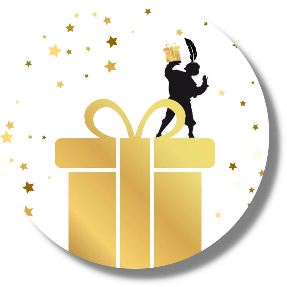 Sinterklaas Cadeaustickers - Extra Groot - Goud Zwart Wit - 5 cm - 12 stuks