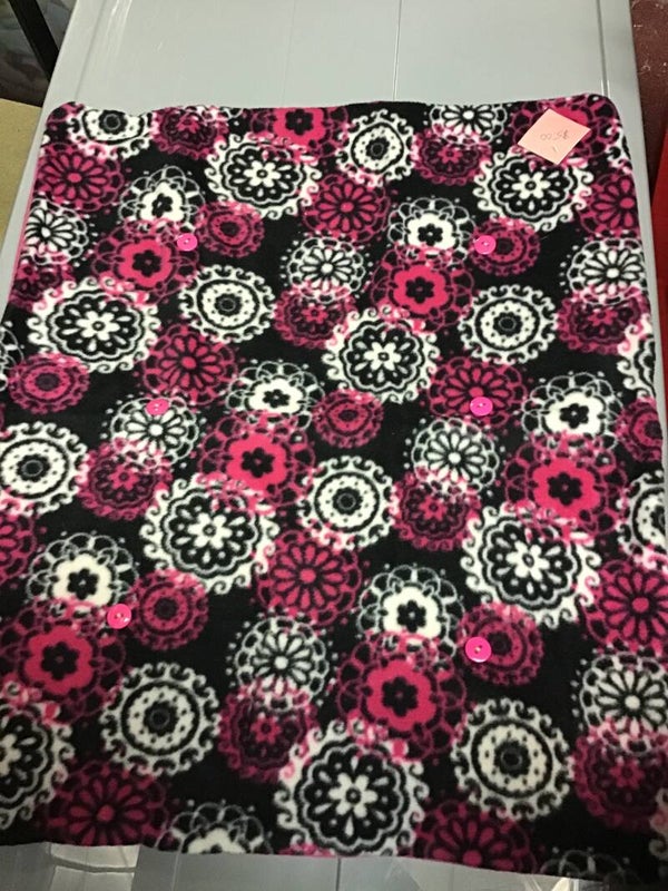 Pink, gray, and black blanket