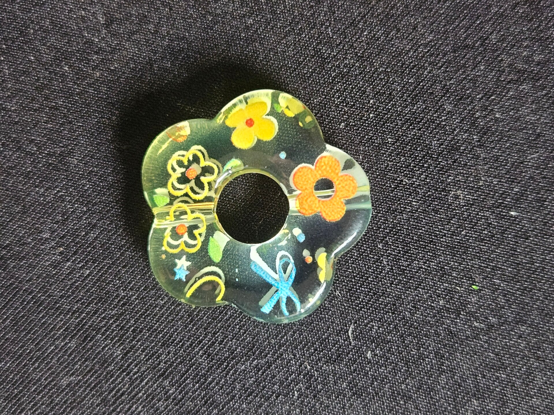 Akryl focal - Blå/Gul med blommotiv