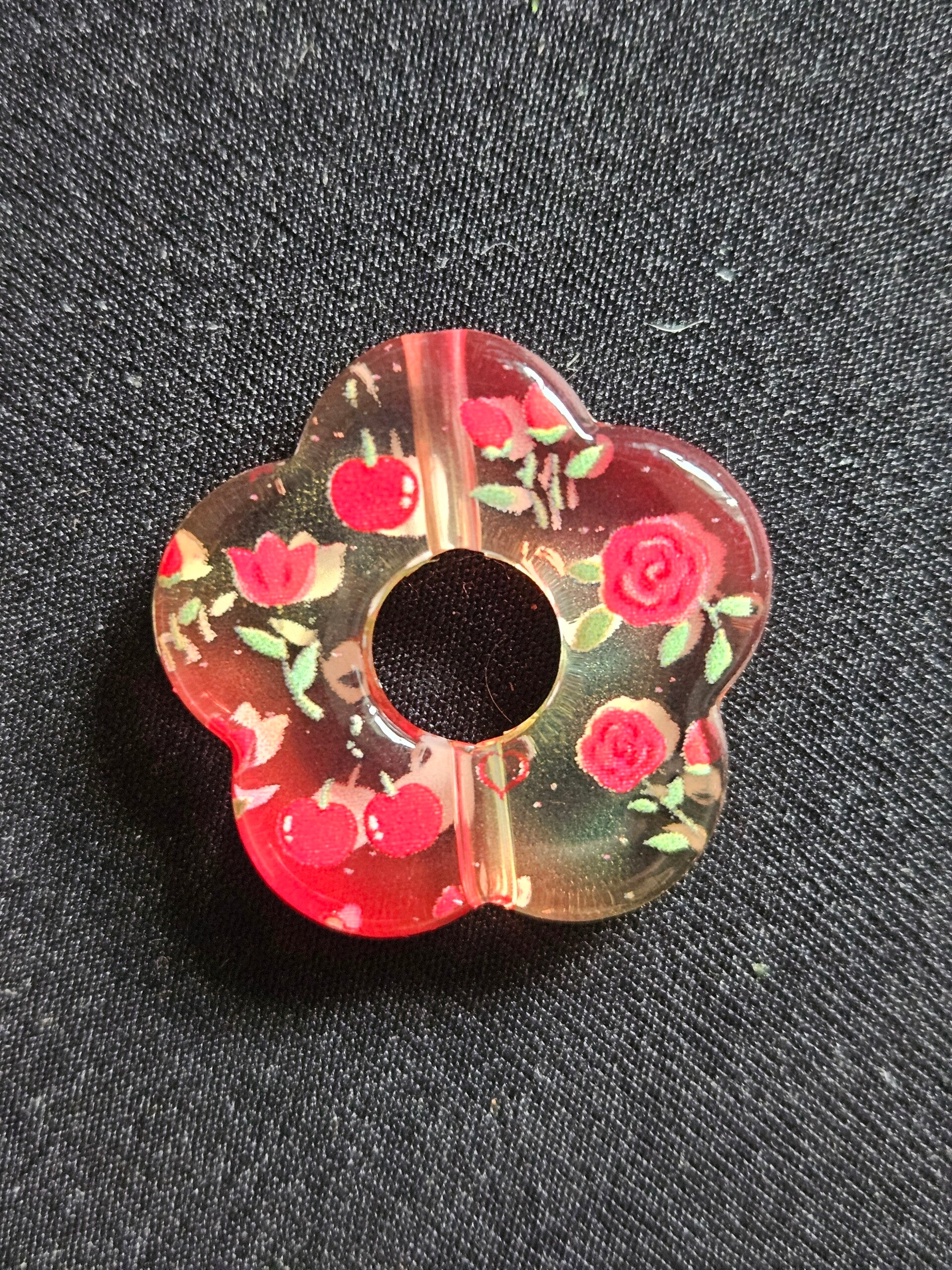 Akryl focal - Röd med blommotiv