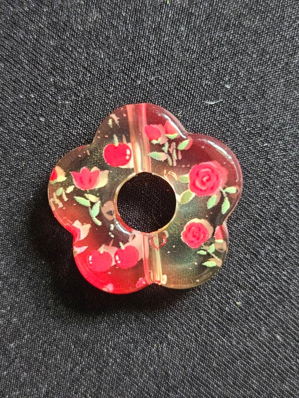Akryl focal - Röd med blommotiv