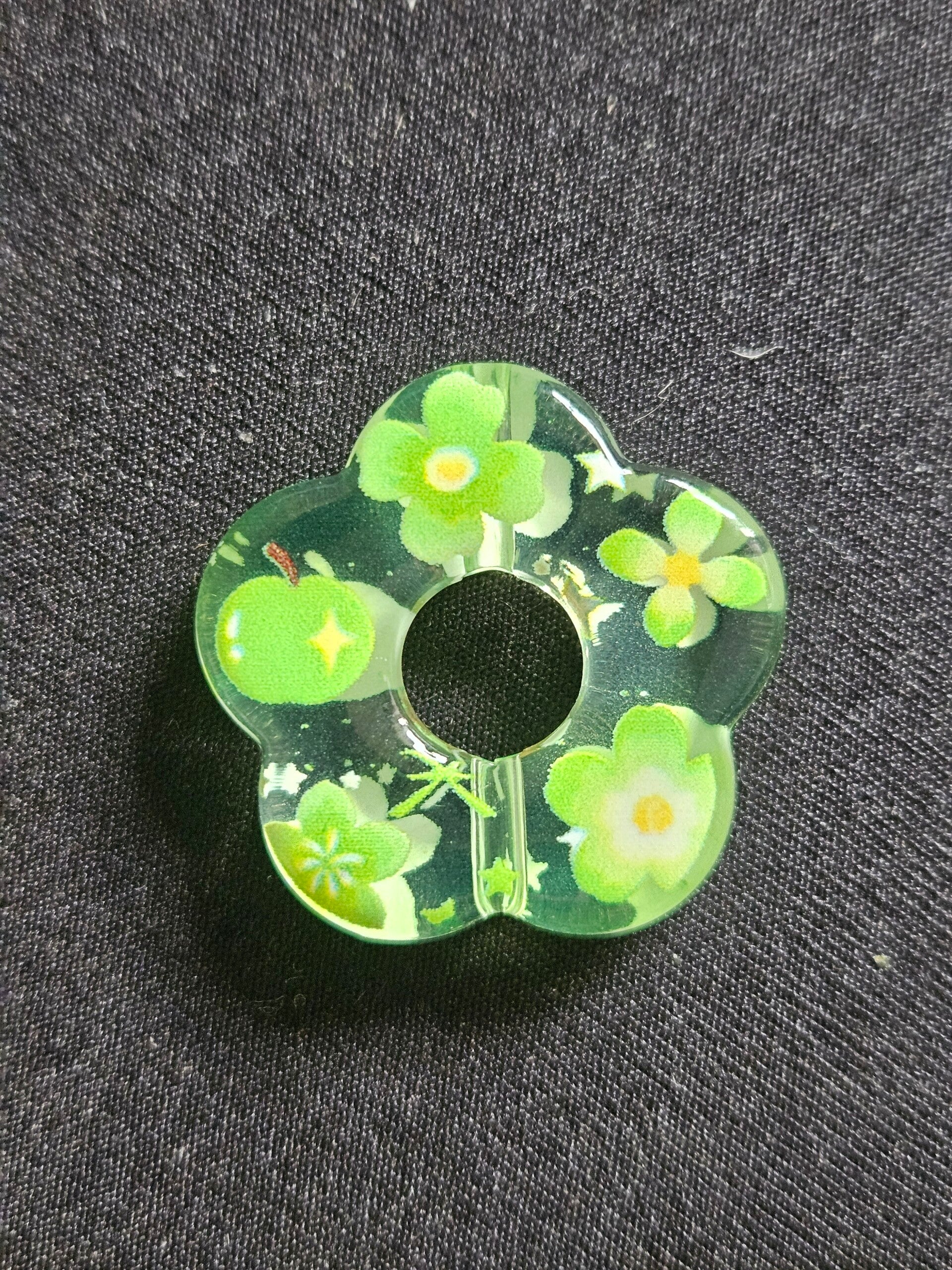 Akryl focal - grön med blommotiv