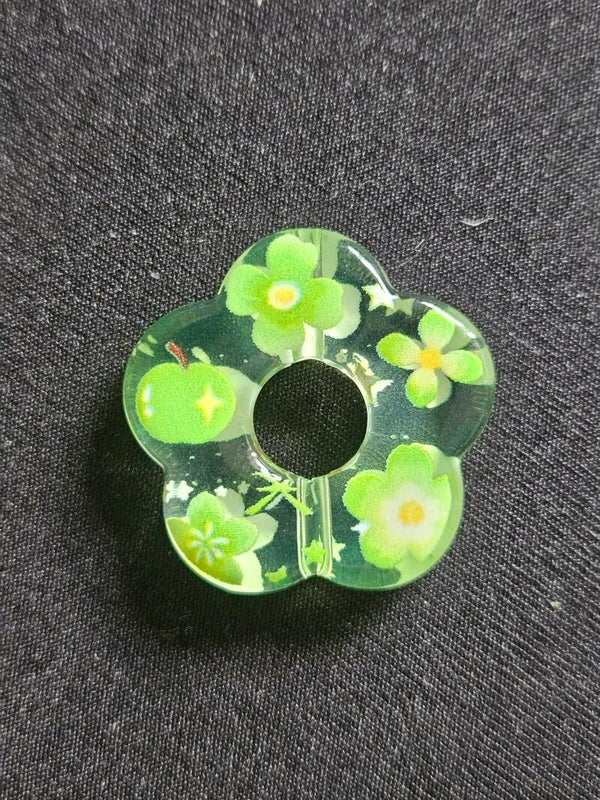 Akryl focal - grön med blommotiv