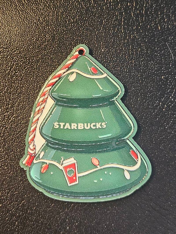 Akryl bricka med hål - julgran starbucks motiv