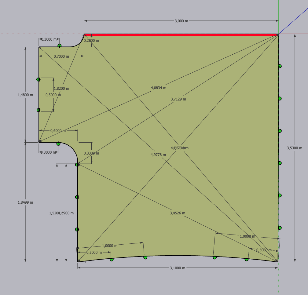 Op maat gemaakt doek uitgetekend in sketchup