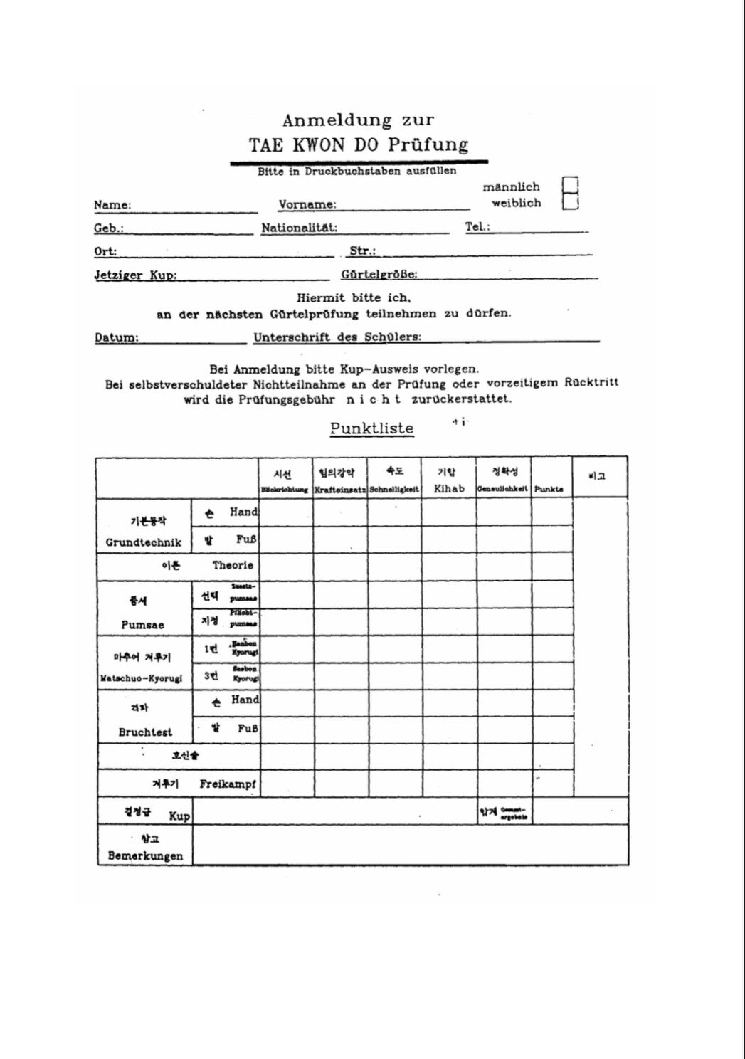 Anmeldung zur  Kup - Prüfung