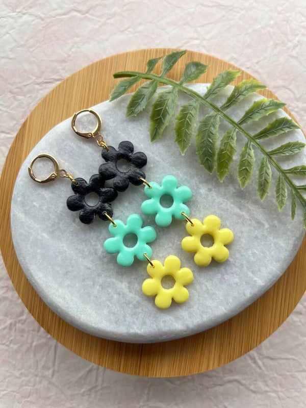 Three Flower Zwart Mint Geel