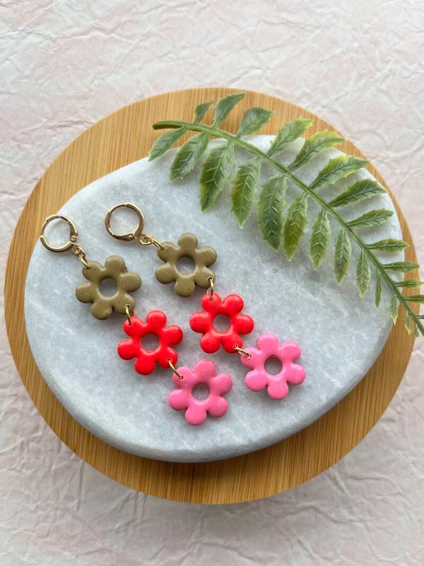 Three Flower Beige Fuchsia Roze