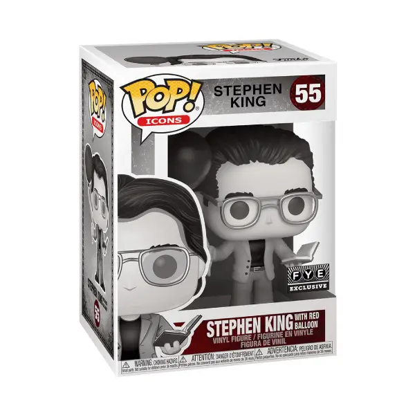 ICONS STEPHEN KING FIGURINE POP 55 STEPHEN KING WITH RED BALLOON (BLACK AND WHITE)