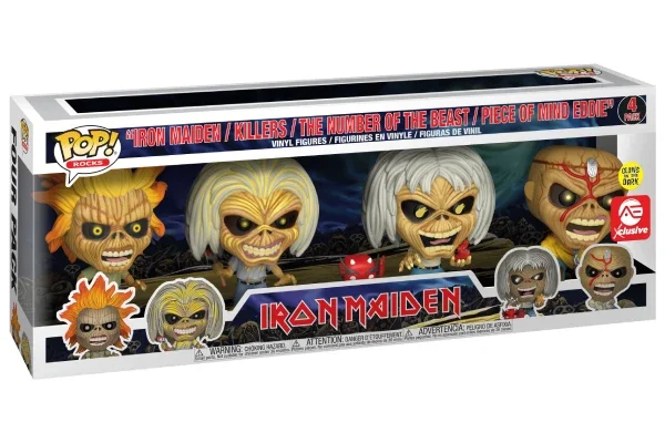 ROCKS IRON MAIDEN 4-PACK FIGURINES POP IRON MAIDEN, KILLERS, THE NUMBER OF THE BEAST AND PIECE OF MIND EDDIE (GITD)