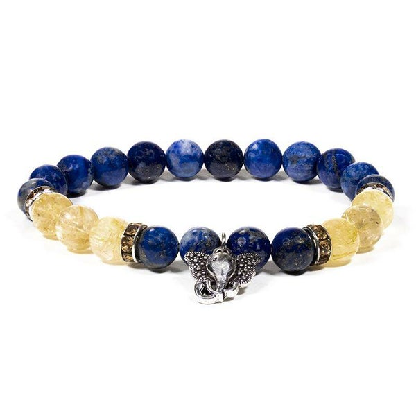 Armband lapis lazuli/rutielkwarts met ganesha