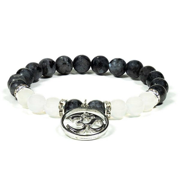 Armband labradoriet/witte agaat met ohm