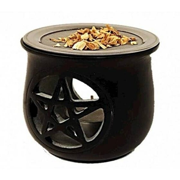 Wierookbrander Pentagram zeepsteen zwart + zeef