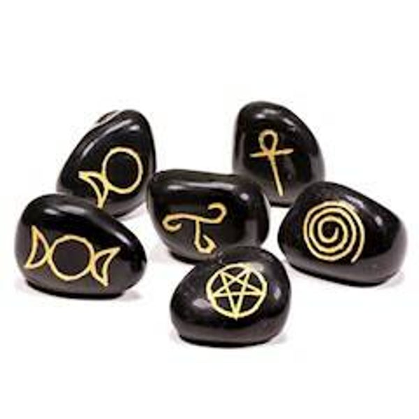 Wicca Symbolenstenen agaath zwart SET van 6