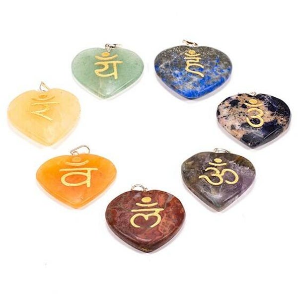 SET 7 chakra hangers met sanskriet letters 3,5 cm