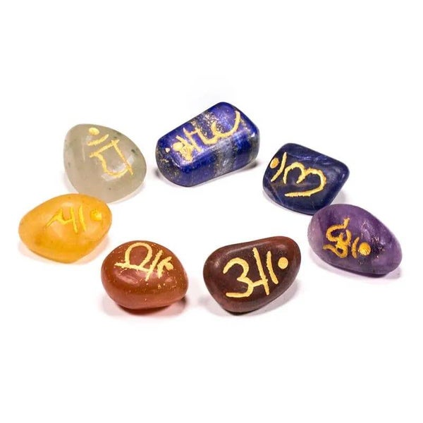 SET 7 chakra trommelstenen met sanskriet letters