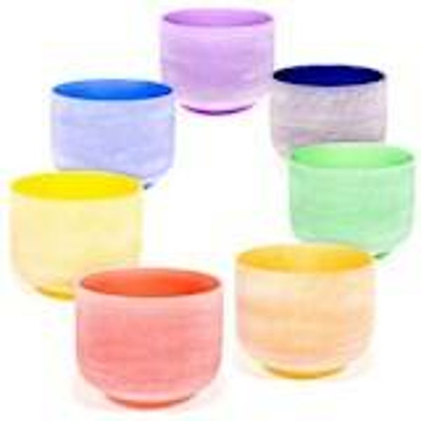 Kristallen klankschalen Chakra SET 432 Hz + tassen