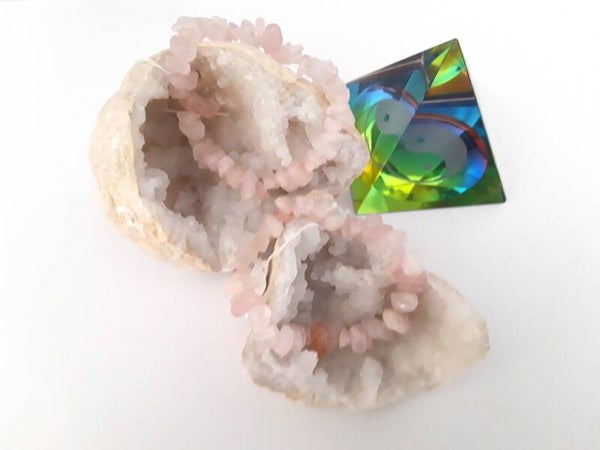 Elastisch split armband rozenkwarts