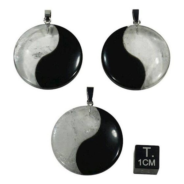 Hanger Yin Yang obsidiaan/bergkristal