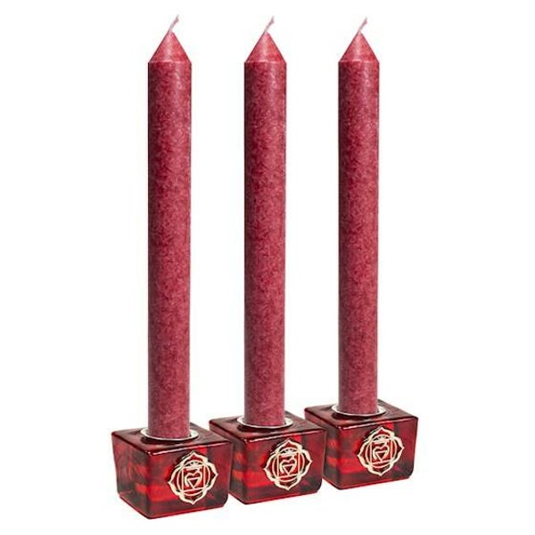 Set:  chakra kubus kaarshouders + kaarsen (3 stuks) diverse chakras