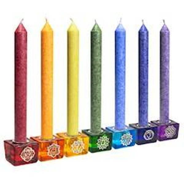 Set: Chakra dinerkaarsen en houders