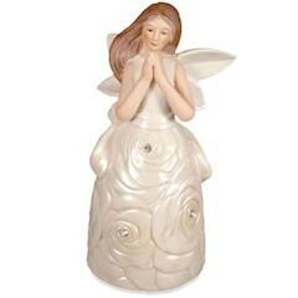 Porselein Engel Angel Star Bell beeldje met rozen 13.5 cm