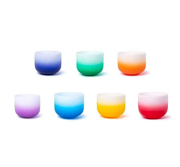 SET 7 Kristallen klankschalen Aria gradient design 432 hz + 2 tassen