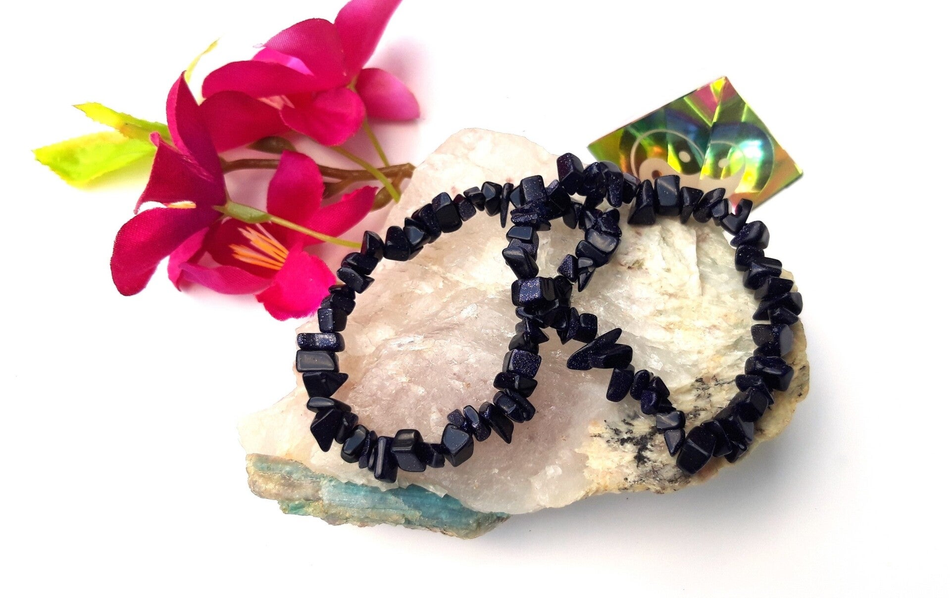 Elastisch split armband goudsteen blauw