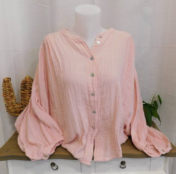 Tunique ample gaze de coton - rose