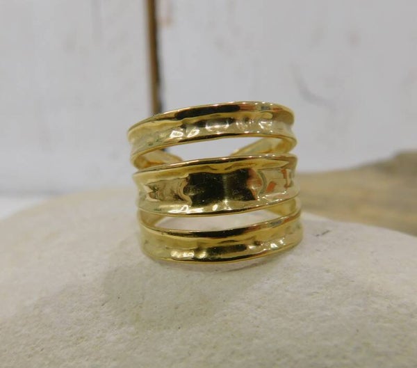 Bague acier large - doré