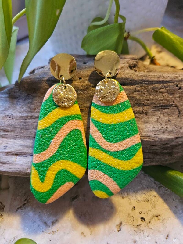 Boucles d'oreilles AGLAEE dorées - vert, papaye et jaune