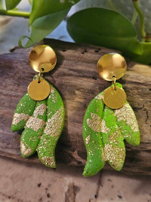Boucles d'oreilles ELSA dorées - vert pomme