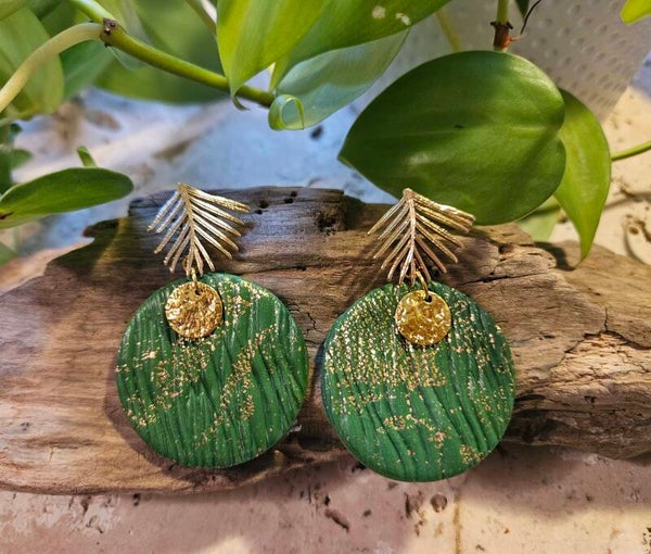 Boucles d'oreilles HAVANE pailleté doré - kaki