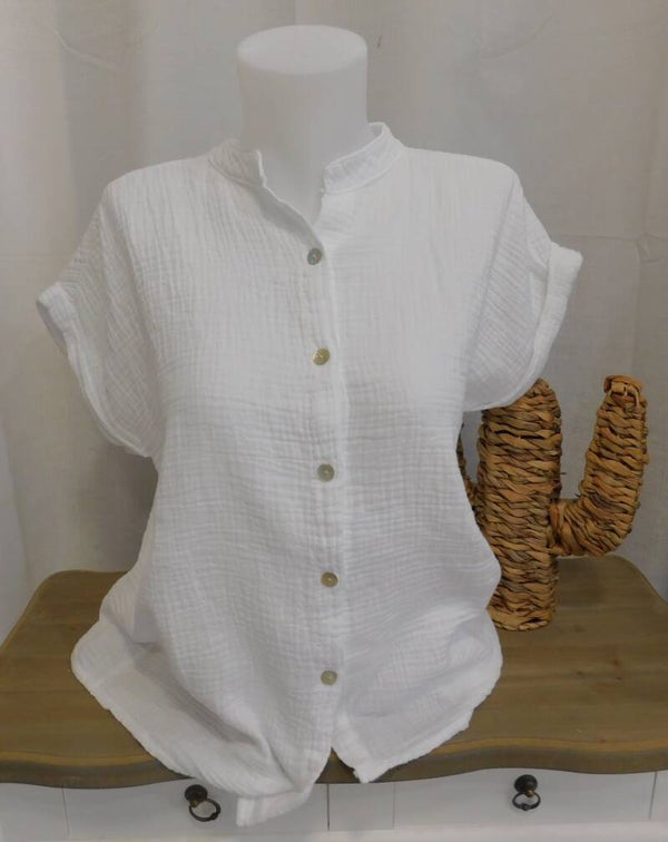 Chemise gaze de coton manches courtes - blanche