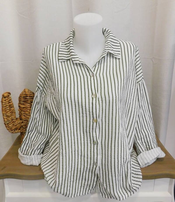 Chemise rayée gaze de coton - kaki