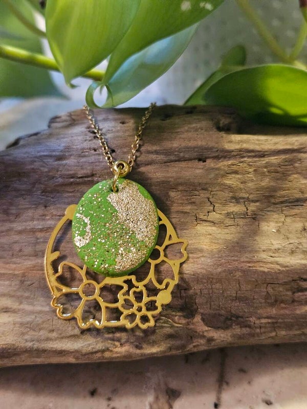 Collier JULIA doré - vert pomme