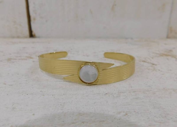 Bracelet acier croisé, nacre - doré