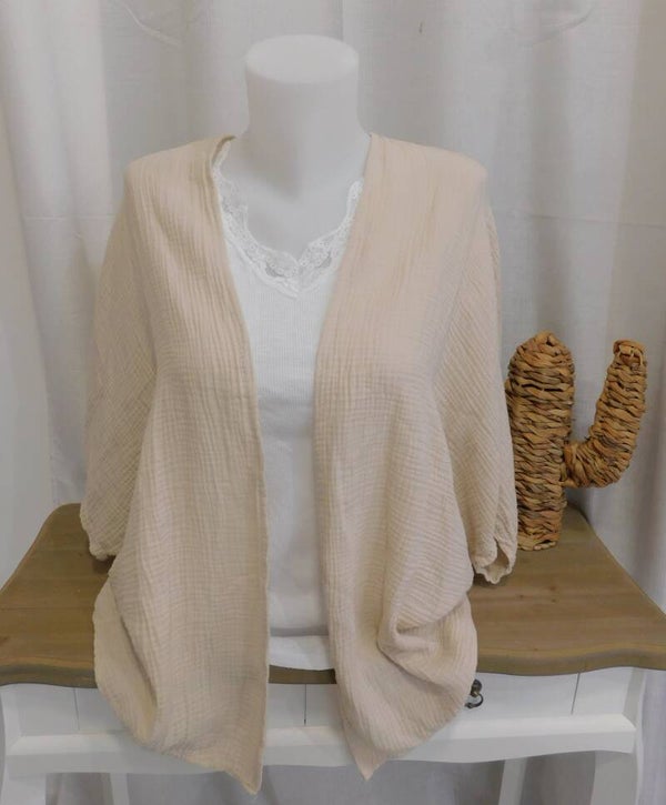 Kimono en gaze de coton uni - sable