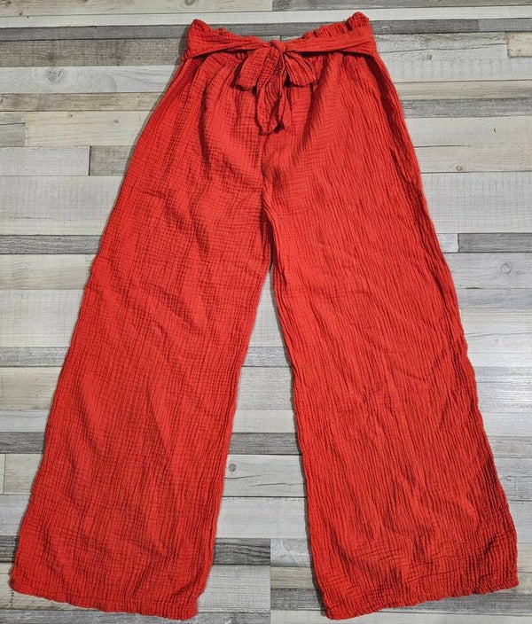 Pantalon large uni gaze de coton - rouge