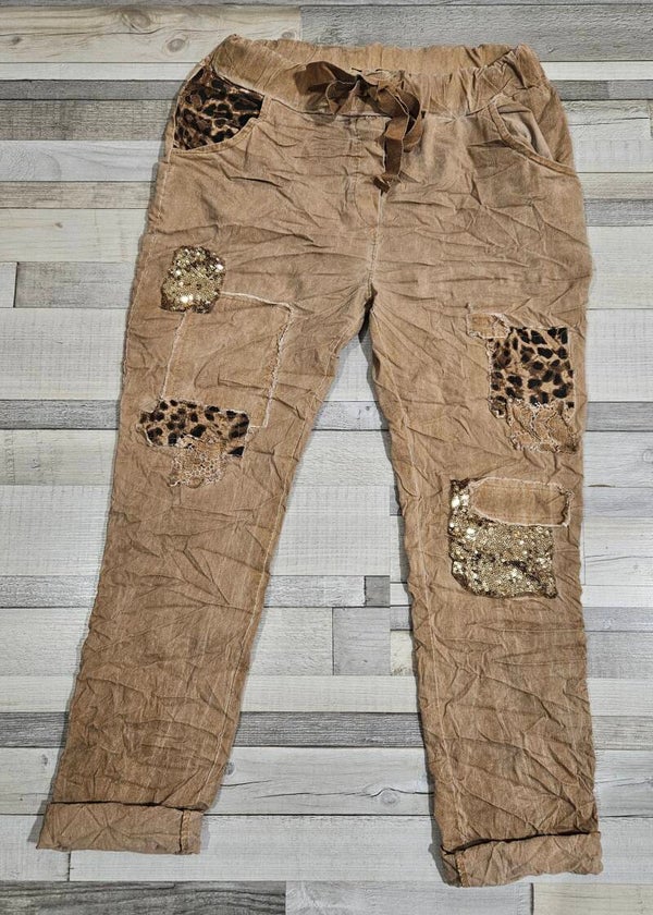 Pantalon dentelles et paillettes - camel
