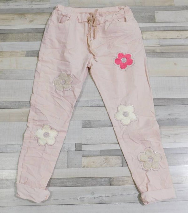 Pantalon fleurs - rose clair