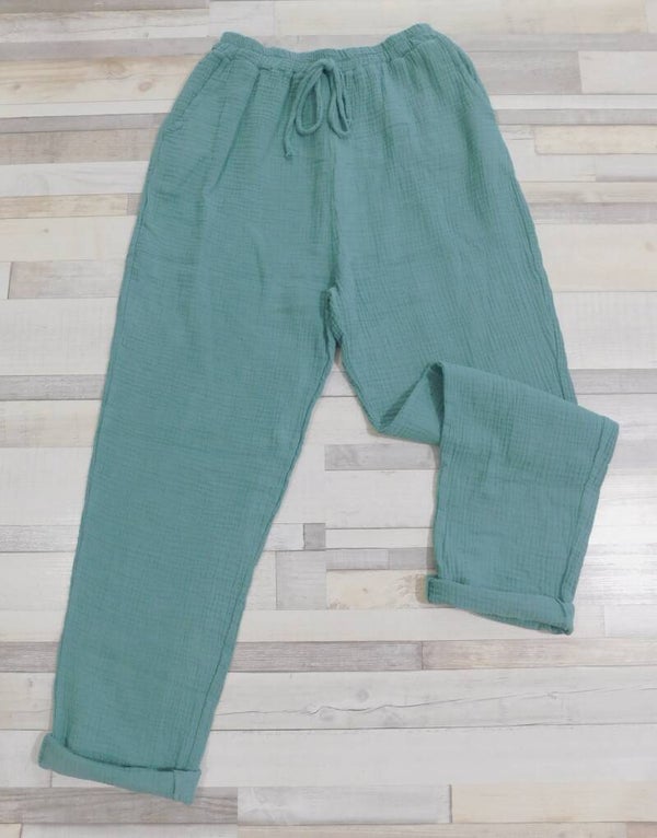 Pantalon gaze de coton uni - vert amande