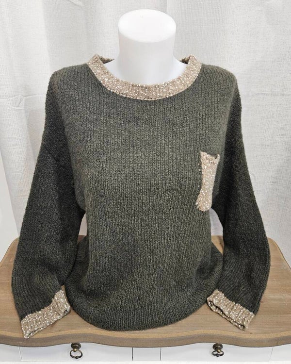 Pull bi-color poche - kaki