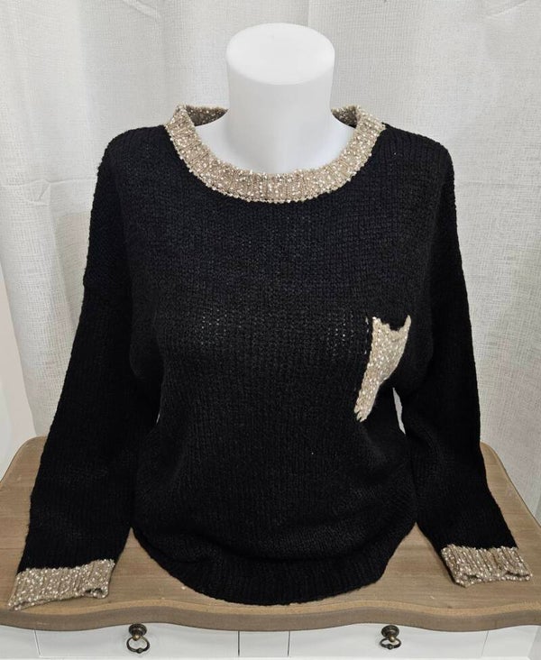Pull bi-color poche - noir
