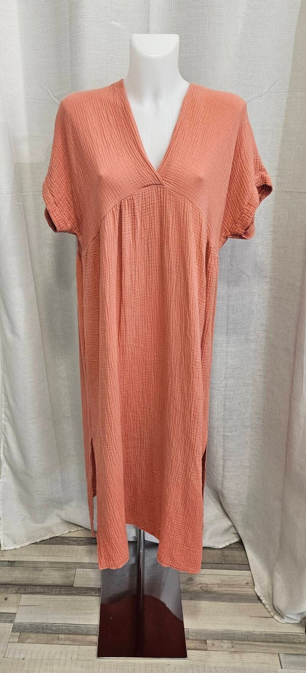 Robe mi-longue gaze de coton fluide - bois de rose