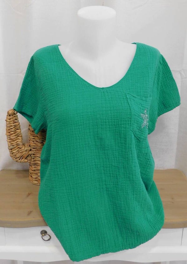 Tee-shirt gaze de coton étoile - vert menthe
