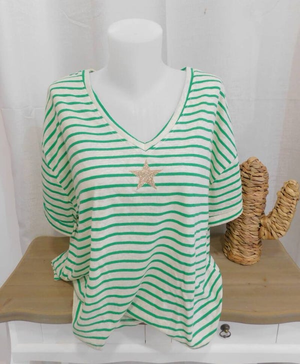 Tee-shirt marinière étoile - vert menthe